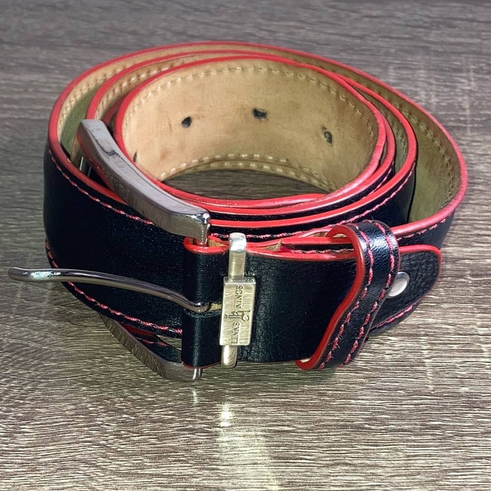 Mens Pre Owned Links & Kings Italian Smooth Leather Golf Belt Size 40 Black &Red